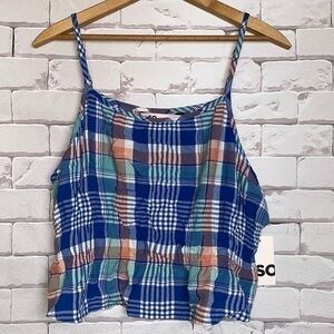 SO XL plaid Cropped cinched waist tank - adjustable straps NWT